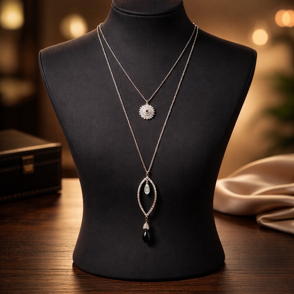 *NEW* Double Strand Sun and Annulus Shaped Pendant Long Body Necklace